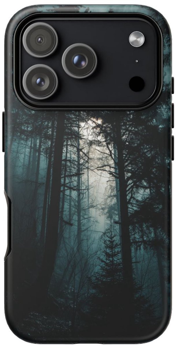 Donkere Mistige Bos Silhouetten – Telefoonhoesje Geschikt voor iPhone 17 Pro