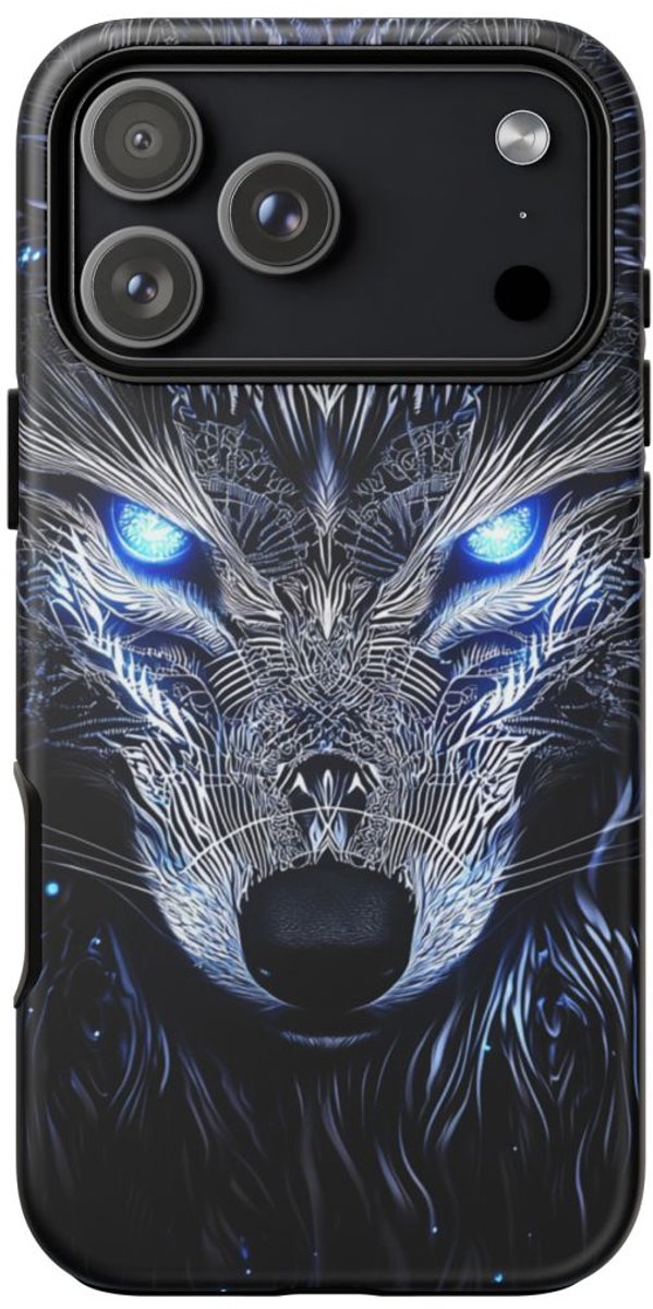 Oplichtend Blauwe Wolvenkop – Telefoonhoesje Geschikt voor iPhone 17 Pro Max