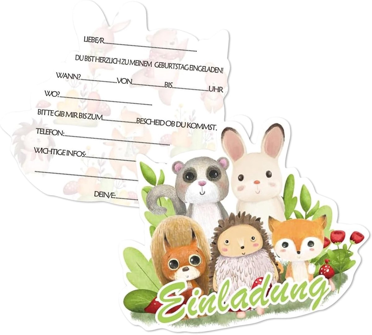 Uitnodigingskaarten voor kinderverjaardag - verjaardagsuitnodigingen voor meisjes en jongens - feestuitnodigingen - jungledierthema - helder patroon - 15 cm x 11 cm - geschikt voor verjaardag - feest - eerste verjaardag