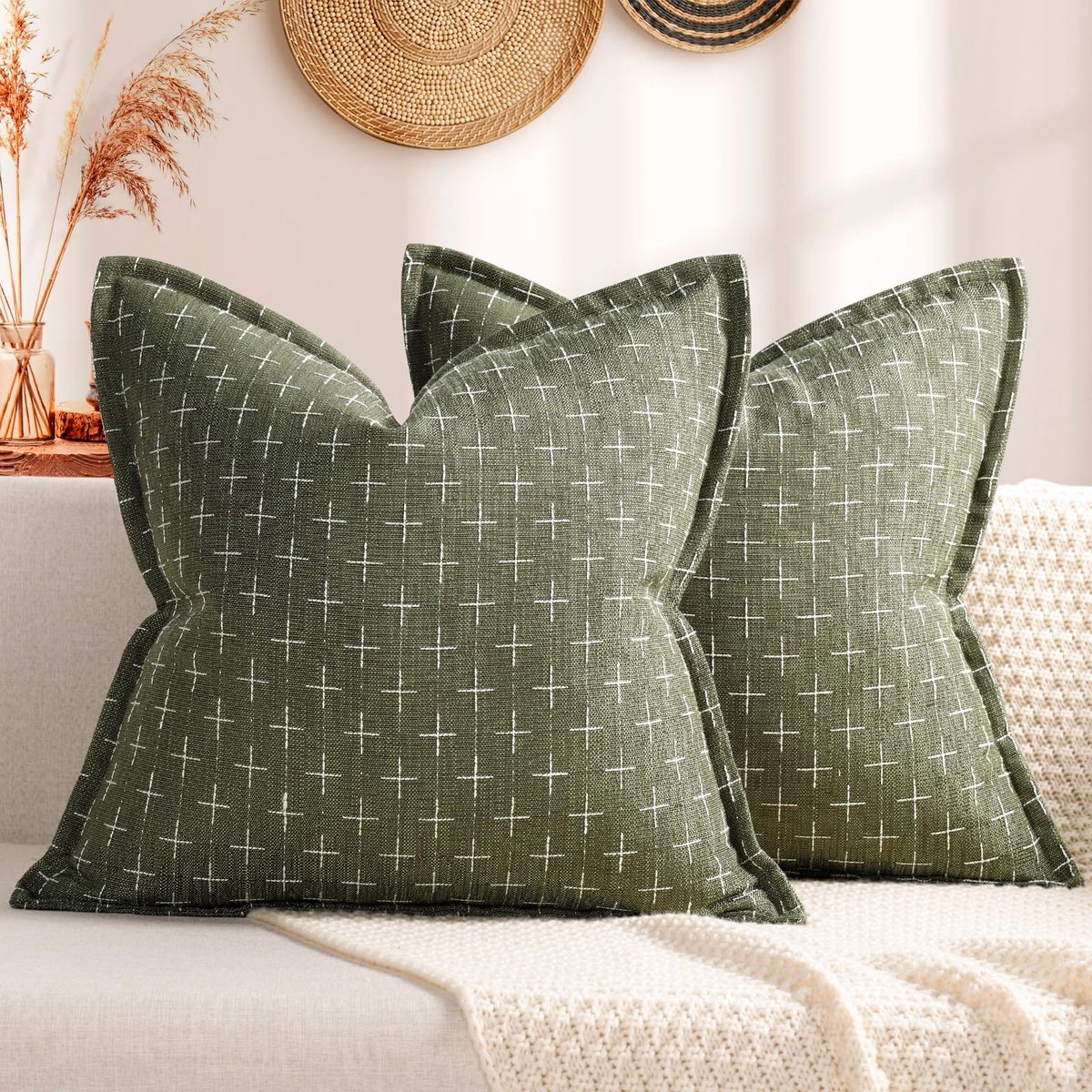 Azomor® Set van twee olijfgroene kussenhoezen 40x40 cm voor huisdecoratie