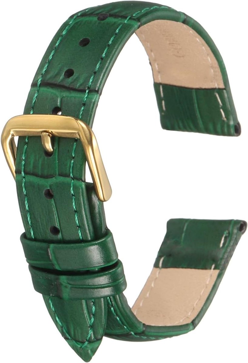 Allecto plus - Leren horlogeband reliëf patroon 16 mm rundleer vervanging veerpennen - groen goud - mannen vrouwen - 16 mm - geen edelsteen