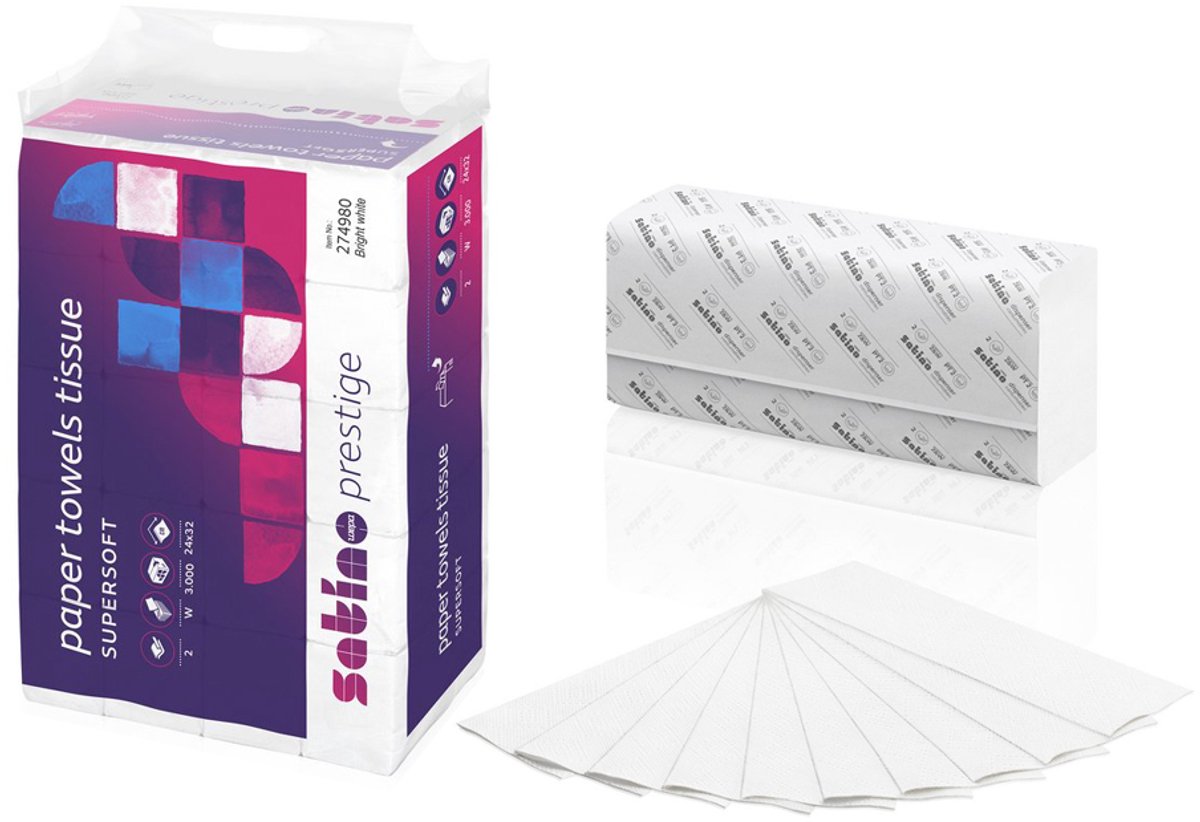 Satino Handdoekpapier Prestige 240 x 320 mm, 2-laags wit, W-vouw