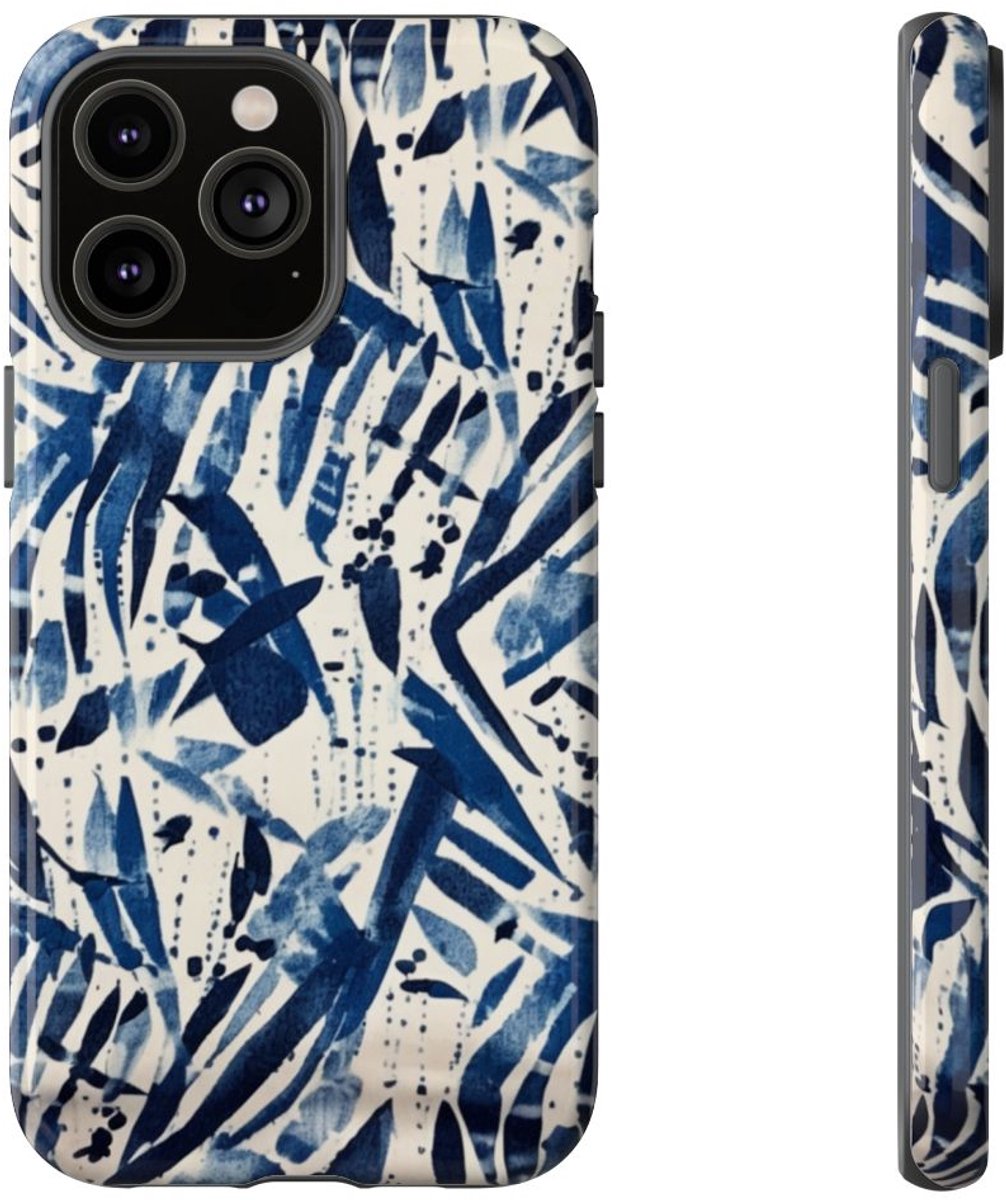 Blauw Abstract Penseelstrepenpatroon – Telefoonhoesje Geschikt voor iPhone 14 Pro Max