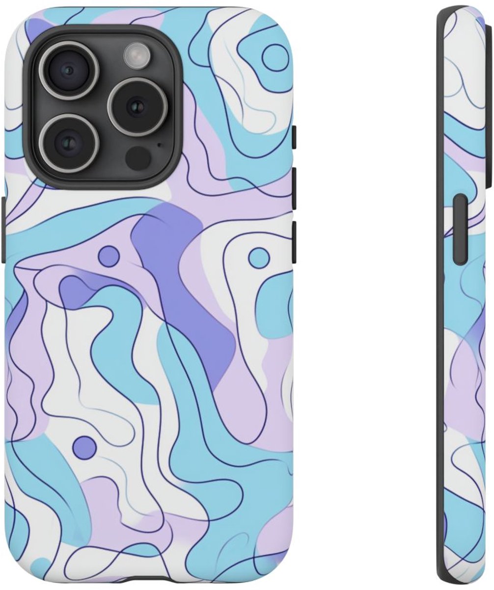 Abstract Blauw-Paars Lijnenspel – Telefoonhoesje Geschikt voor iPhone 15 Pro