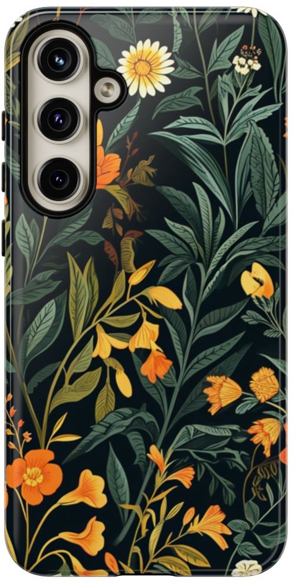 Oranje en Witte Bloemenprint – Telefoonhoesje Geschikt voor Samsung Galaxy S24 Plus