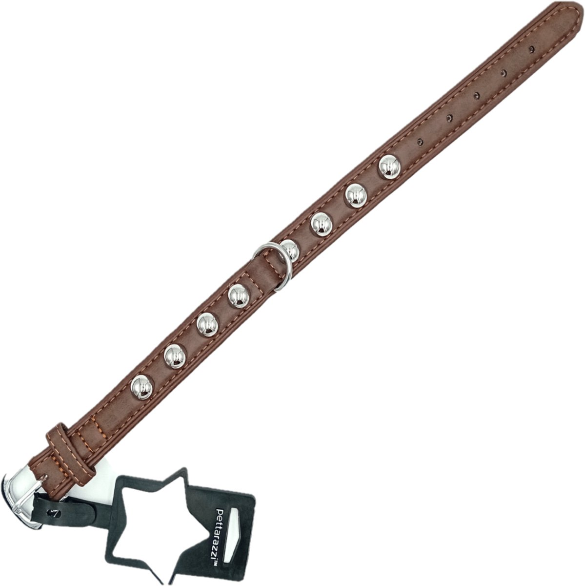 Pettarazzi - Halsband - Chocoladebruin met Zilveren Knopen - 35cmx15mm