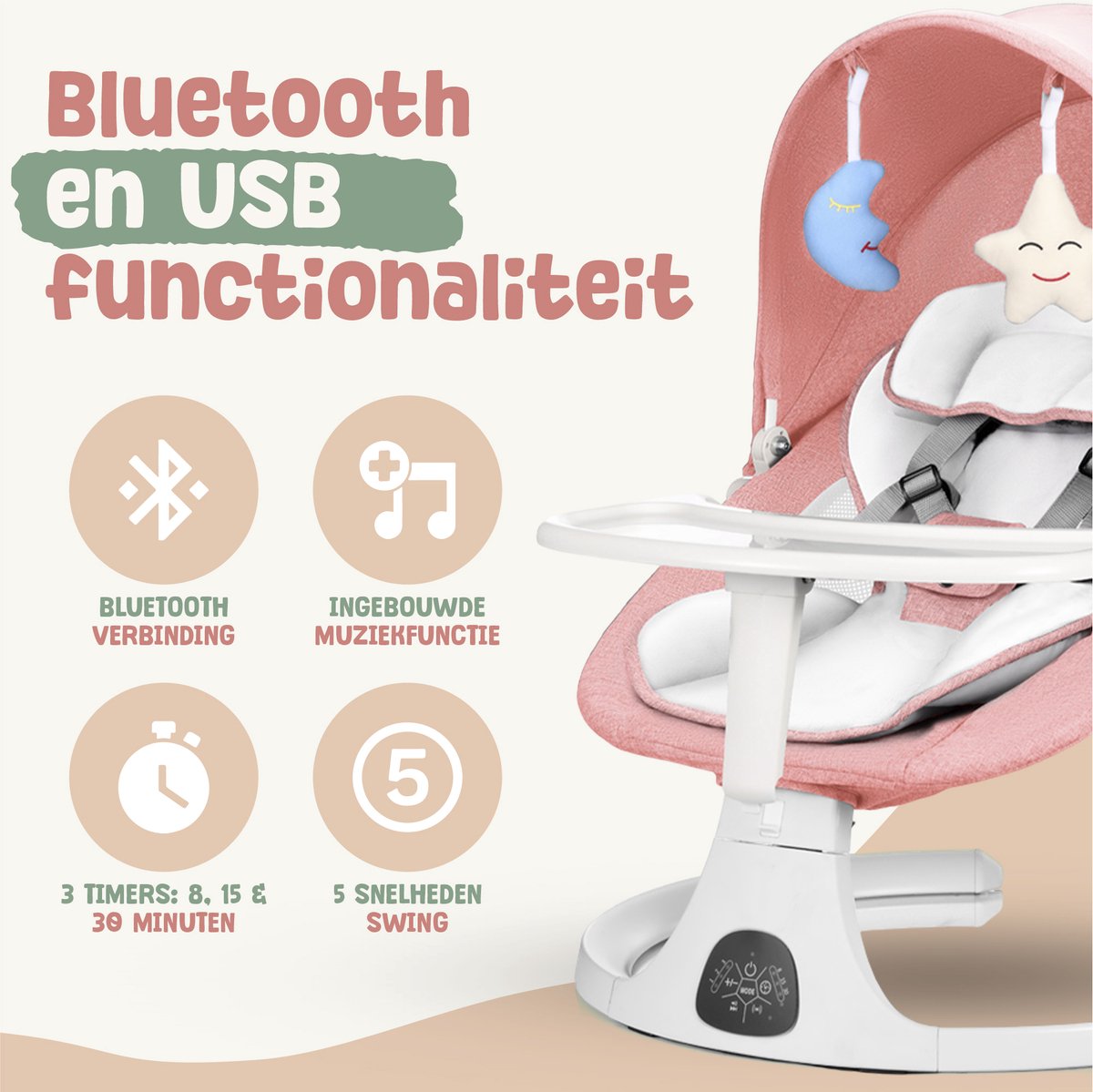 Elovia Elektrische Wipstoel - Muziek en Swing Opties - Roos thumbnail 4