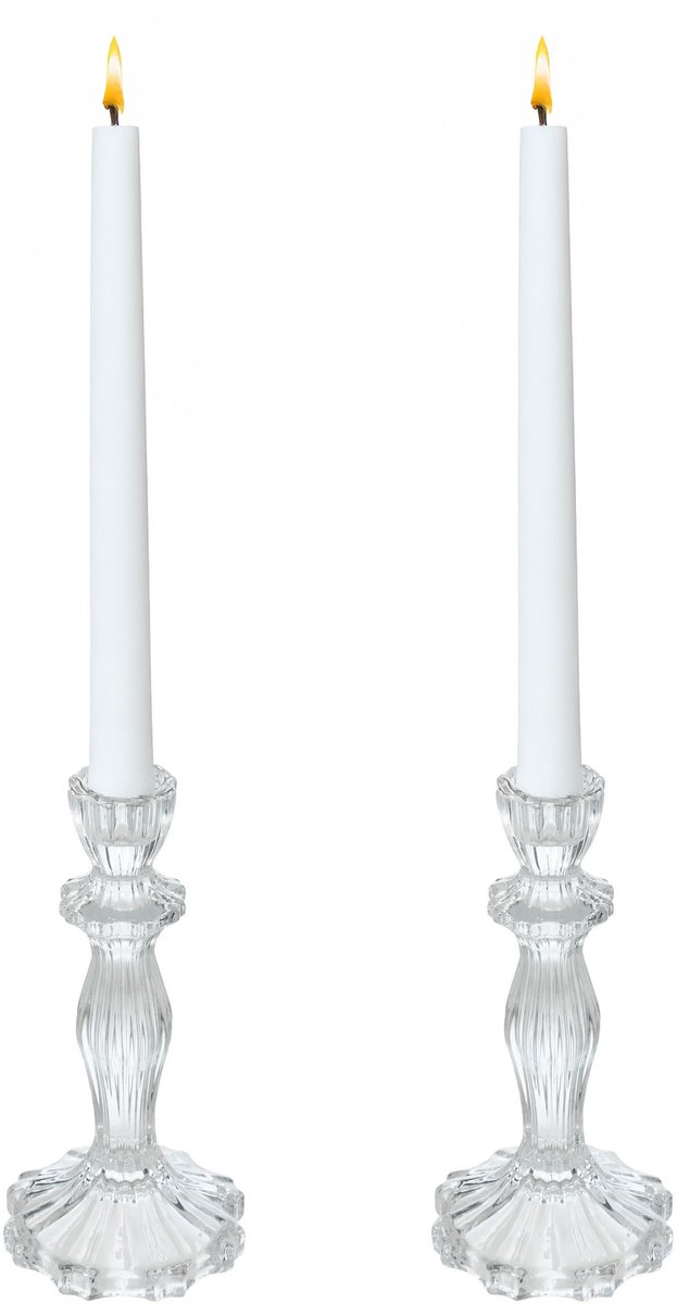 Atmosphera Decoration kaarsen kandelaar Decoglass - 2x - voor dinerkaarsen - glas - transparant - 10 x 20 cm