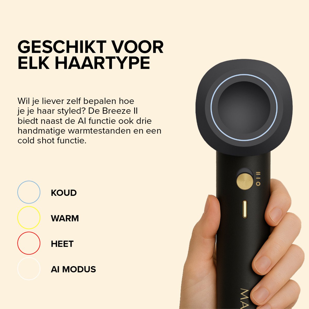 MAE® Breeze II - High Speed mini Föhn met AI Heat Ccntrol - Zwart - Haardroger met plasmatechnologie - voorkomt hittebeschadiging — afbeelding 5