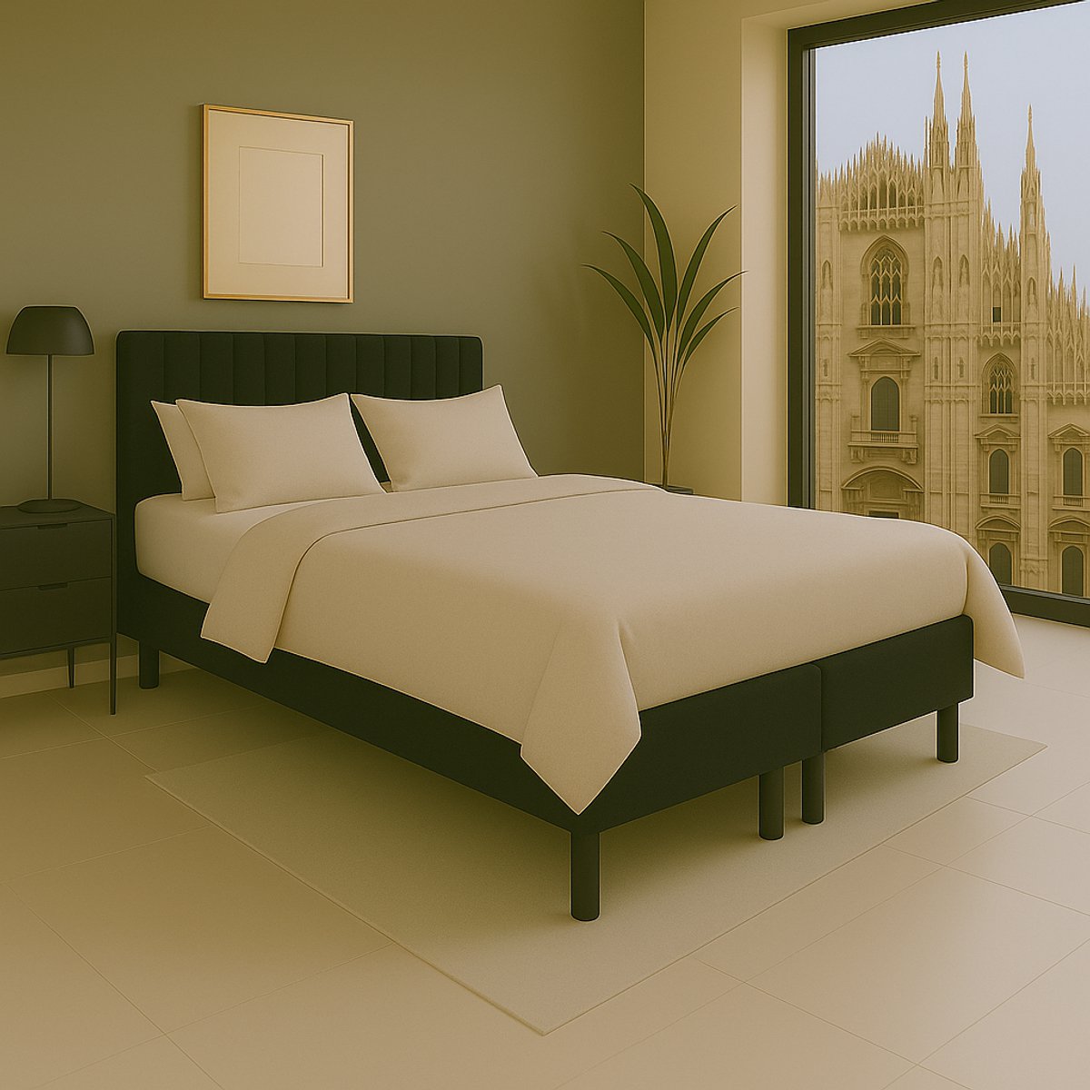 Boxspring vlak Milano 120x220 cm Luxe Pocketvering Stof zwart Gratis 2x Hoofdkussens
