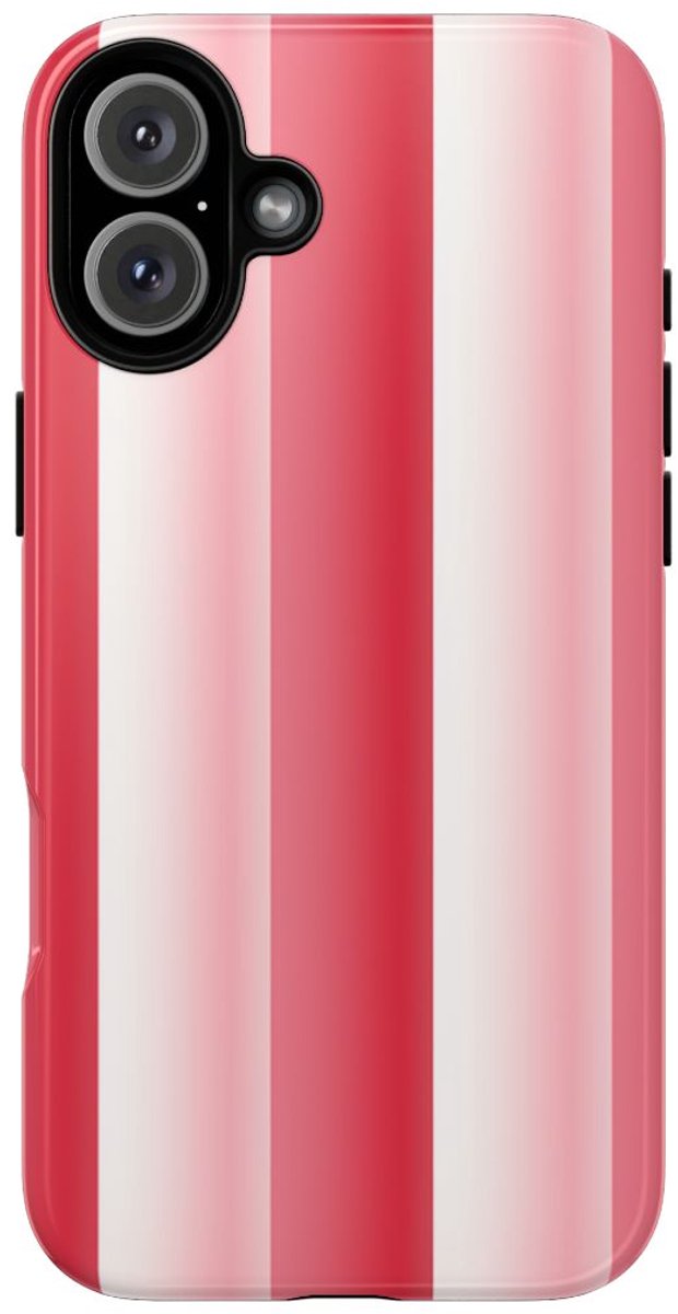 Rood-Wit Gestreept Patroon – Glanzend Stevig Telefoonhoesje Geschikt voor iPhone 16 Plus