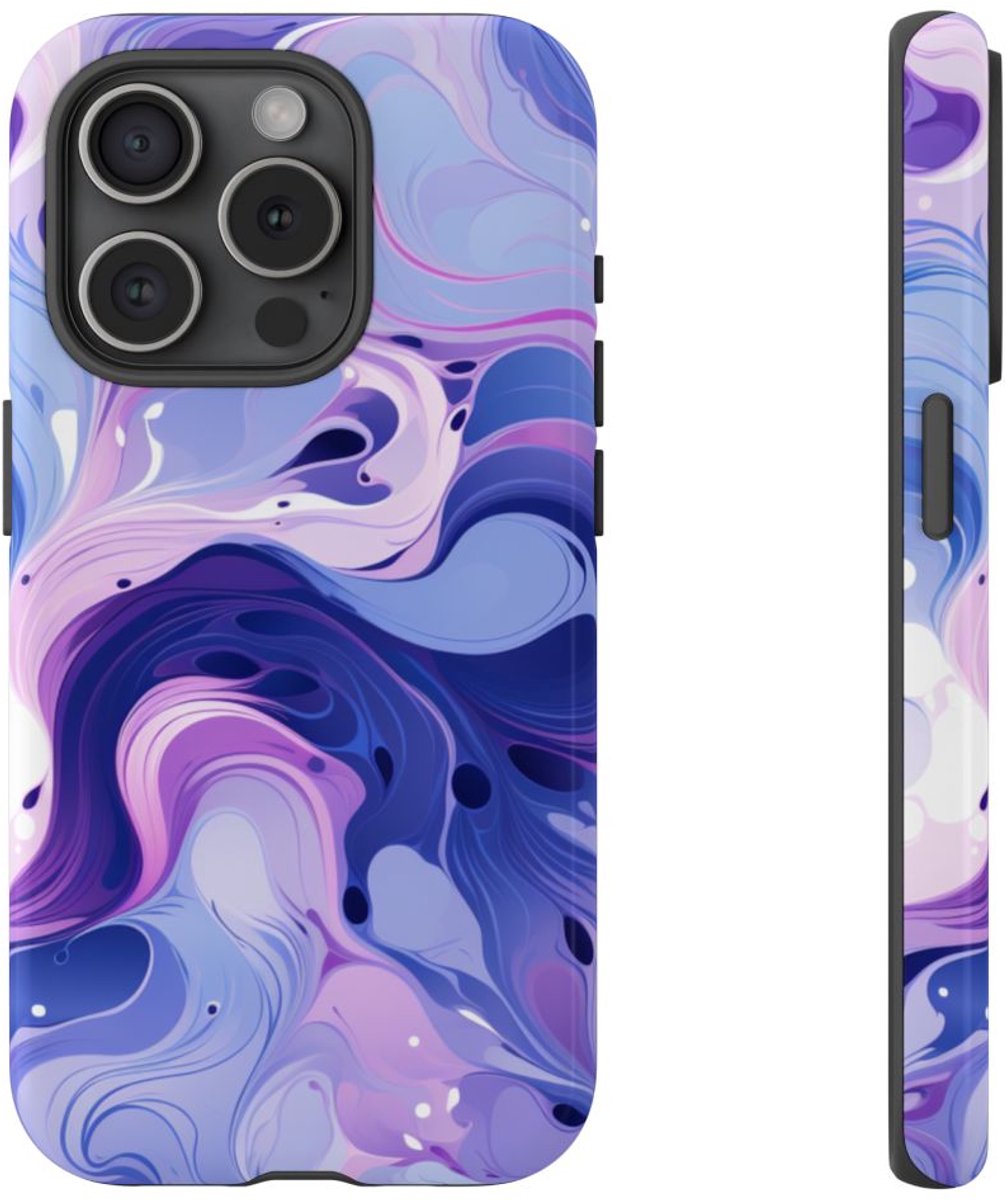Paarse en Blauwe Abstracte Krullen – Telefoonhoesje Geschikt voor iPhone 15 Pro