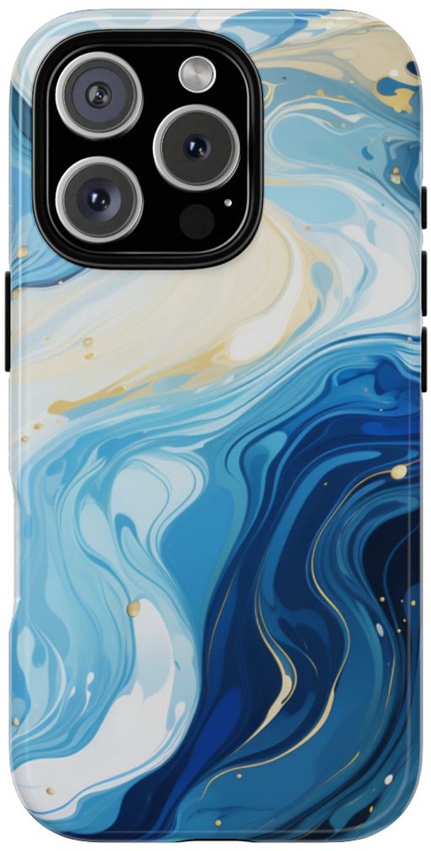 Blauw-Witte Marmer Abstract – Telefoonhoesje Geschikt voor iPhone 16 Pro