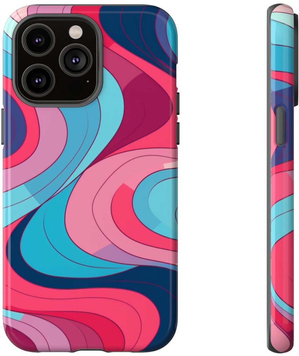 Retro Golvend Abstract Patroon – Telefoonhoesje Geschikt voor iPhone 14 Pro Max