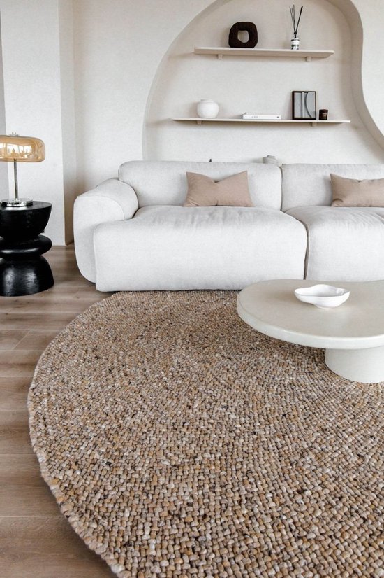 Tapis Rond en Laine Palermo Marron Mélange Eva Interior - Laine - Rond 260 Ø - (XXL)
