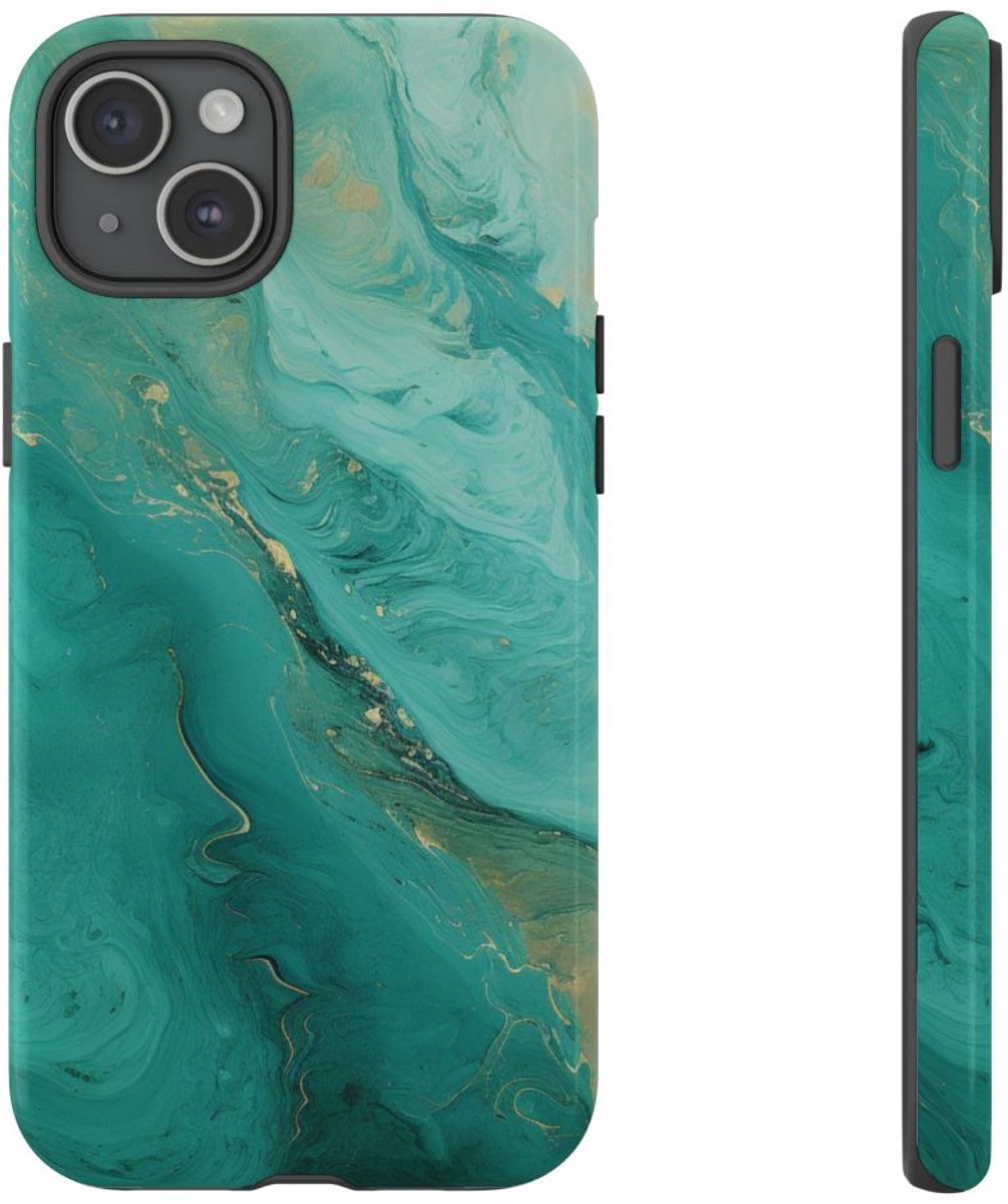 Turquoise Abstracte Vloeibare Kunst – Telefoonhoesje Geschikt voor iPhone 15 Plus