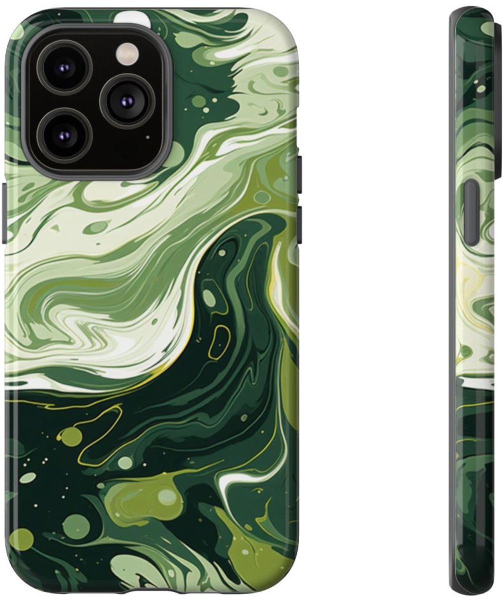 Groene Suminagashi Marmer Abstract – Telefoonhoesje Geschikt voor iPhone 14 Pro Max