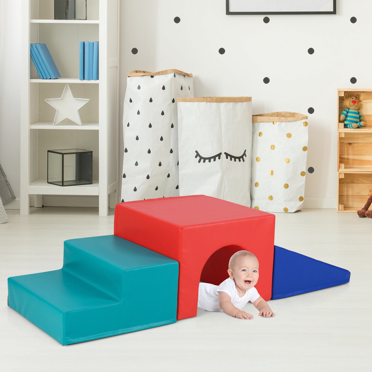 COSTWAY 4 Stuks Schuimbouwstenen - Reuzen Bouwstenen Om Te Ravotten En Klimmen, Zachte Schuim Blokken Voor Kleuters, Baby's En Kinderen (Blauw + Paars)
