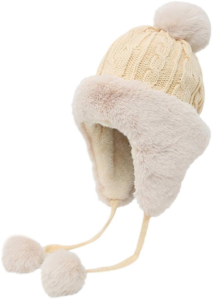 Damen Muts-Imitatiebont-Beige-Warm Ski Hoed Met Oorkleppen