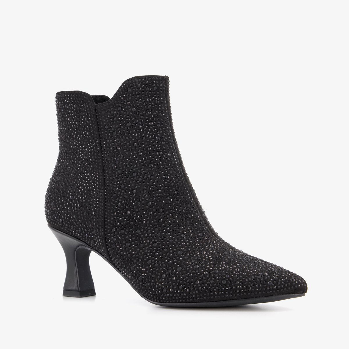 Nova dames glitter enkellaarsjes met hak zwart - Maat 38