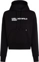 Sweat à capuche noir KARL LAGERFELD JEANS avec texte blanc sur la poitrine et une poche kangourou.