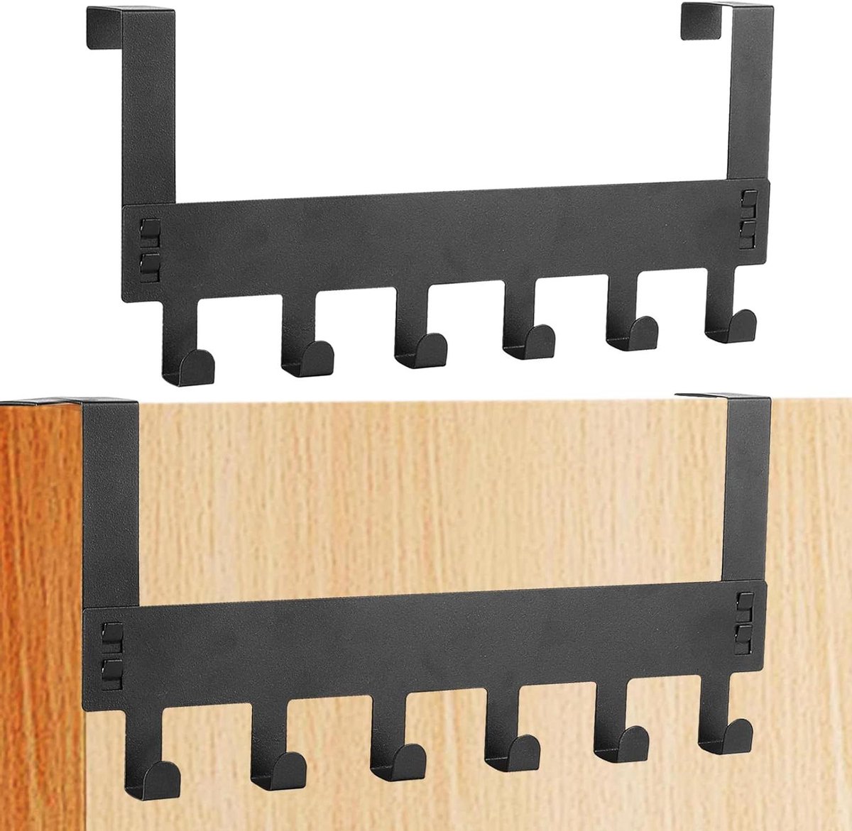 Allecto plus - Deurgarderobe set met 6 haken voor standaard deurvouw tot 4,5 cm, zwart