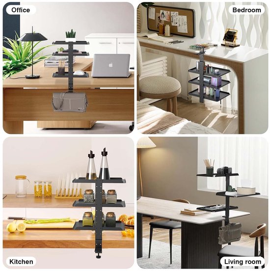 Bureau-zijopslag, Verstelbare Koolstofstaal Onder Bureau-Opslag, Verticale Opslag Onder Bureau-laptophouder, Geen Boren Hangende Bureau-organizer voor Kantoor en Thuis (WHITE