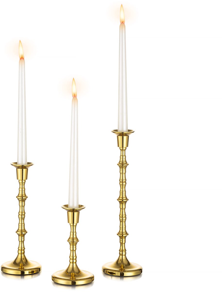 Ibenzoa Set van drie luxe gouden kandelaars met vintage uitstraling voor sfeervolle decoratie