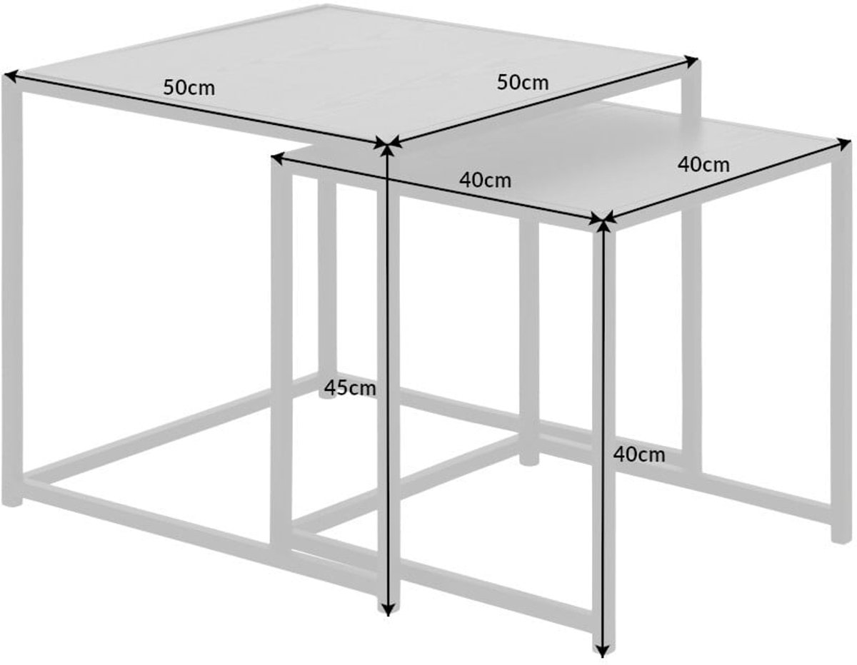 Design bijzettafels set van 2 SLIM LINE 50cm zwart essen industrieele stijl - 42011