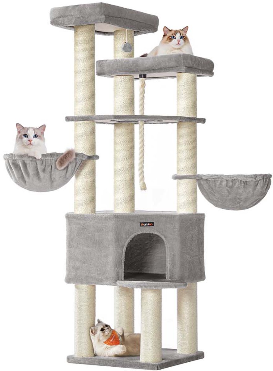 Kattenboom - 11 cm diameter stammen - hoogte 186 cm - Meerdere Niveaus voor Grote Katten - wit / grijs