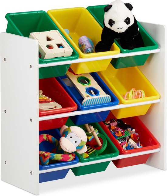 relaxdays speelgoedrek - opbergrek kinderen - speelgoedboxen opbergmeubel  speelgoed... | bol.com