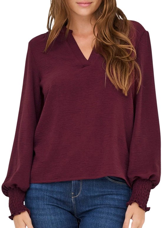 Chemisier Only Onlmette col V manches longues smocké haut Noos W 15284309 Tawny Porto Taille femme - S