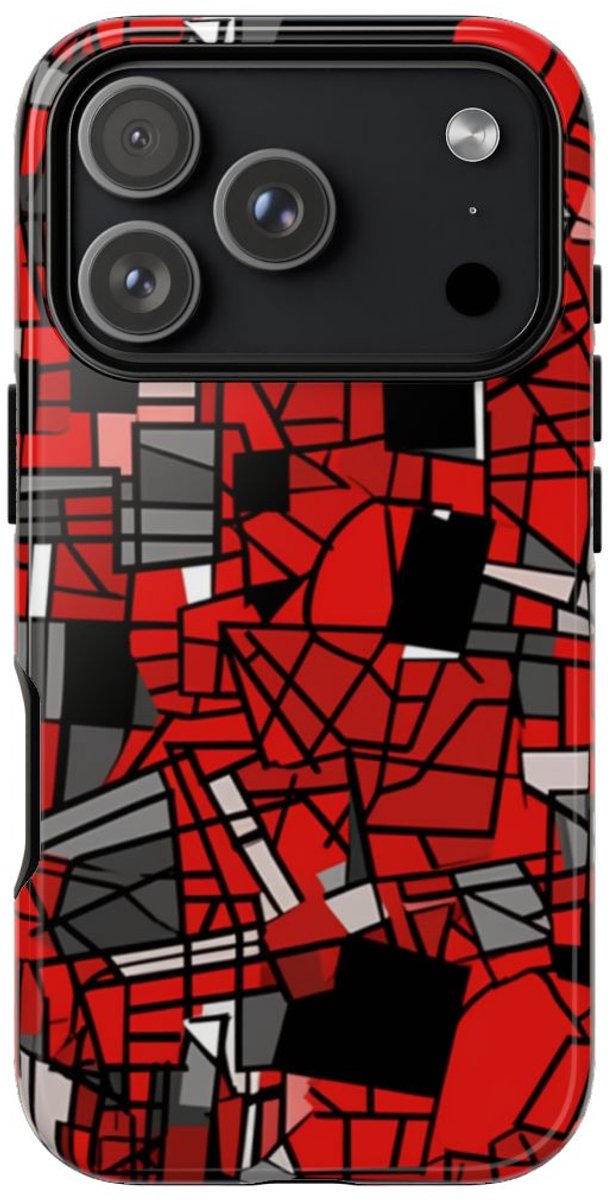 Abstract Rood-Zwart Geometrisch Patroon – Telefoonhoesje Geschikt voor iPhone 17 Pro