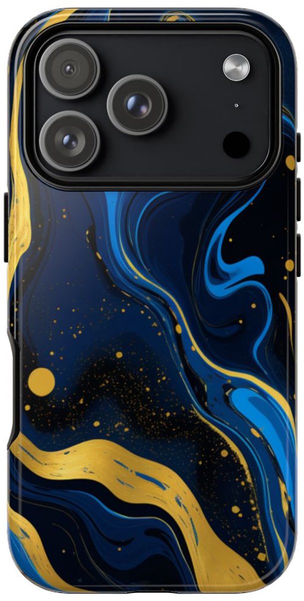 Neonblauw en Goud Marmer Abstract – Telefoonhoesje Geschikt voor iPhone 17 Pro