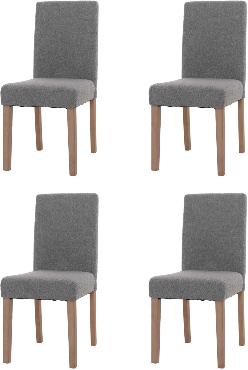 MCW Set van 4 eetkamerstoelen Littau, keukenstoel met hoge rugleuning, stof/textiel bouclé hout ~ grijs, naturelkleurige poten