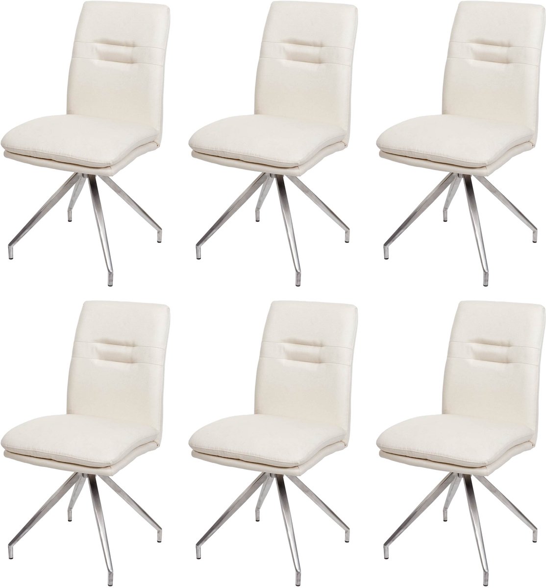 MCW Set van 6 eetkamerstoelen MCW-H70, keukenstoelen, stoelen met rugleuning, stof/textiel, geborsteld roestvrij staal ~ crèmebeige