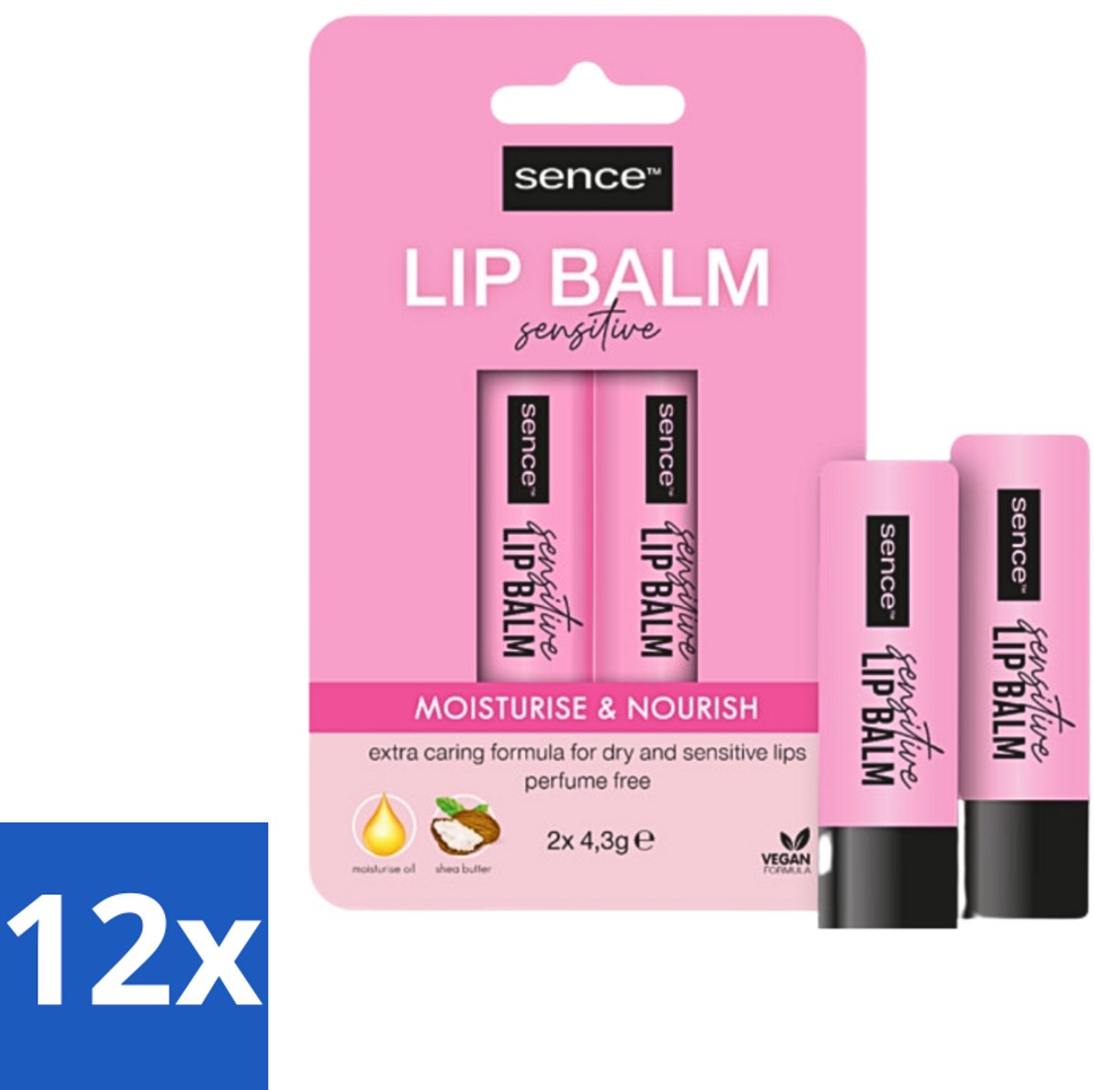 12 x Sence Lippenbalsem Sensitive 2 stuks per verpakking - Lippenbalsem - Voedend Lippenbalsem - Hydraterend Lippenbalsem - Droge Lippen - Gezonde Lippen