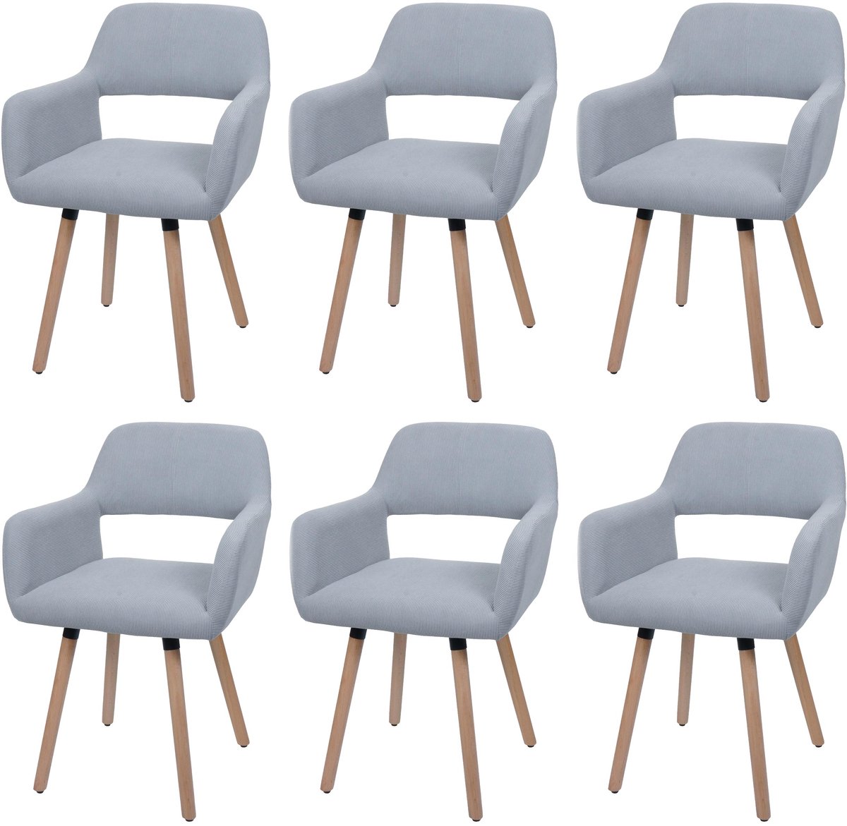 Set van 6 eetkamerstoelen MCW-A50 II, keukenstoel, gestoffeerde stoel, hout, stof/textiel, corduroy (400 g/m²) MVG ~ lichtgrijs