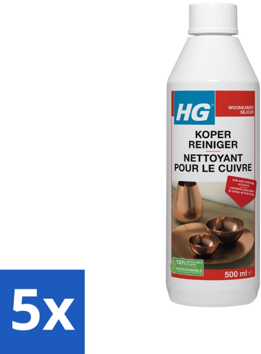 5 x HG Koper Reiniger 500 ml - Koper Reinigen - Koper Glans - Messing Reinigen - Bronzen Reinigen - Koper Opschonen