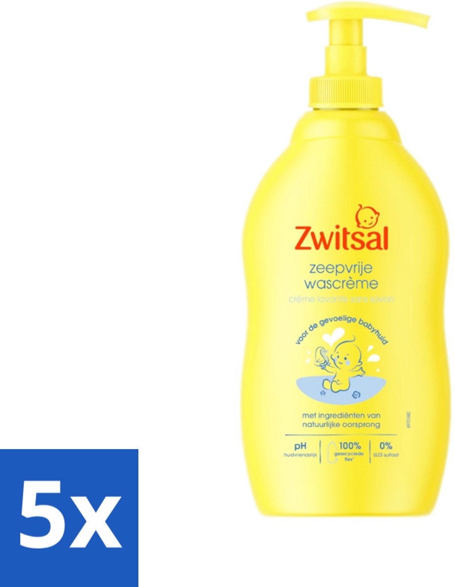 Image of 5 x Zwitsal Zeepvrije Wascréme 400 ml - Gevoelige Babyhuid - PH-huidvriendelijk - Anti-prik - Duurzame Babyproducten