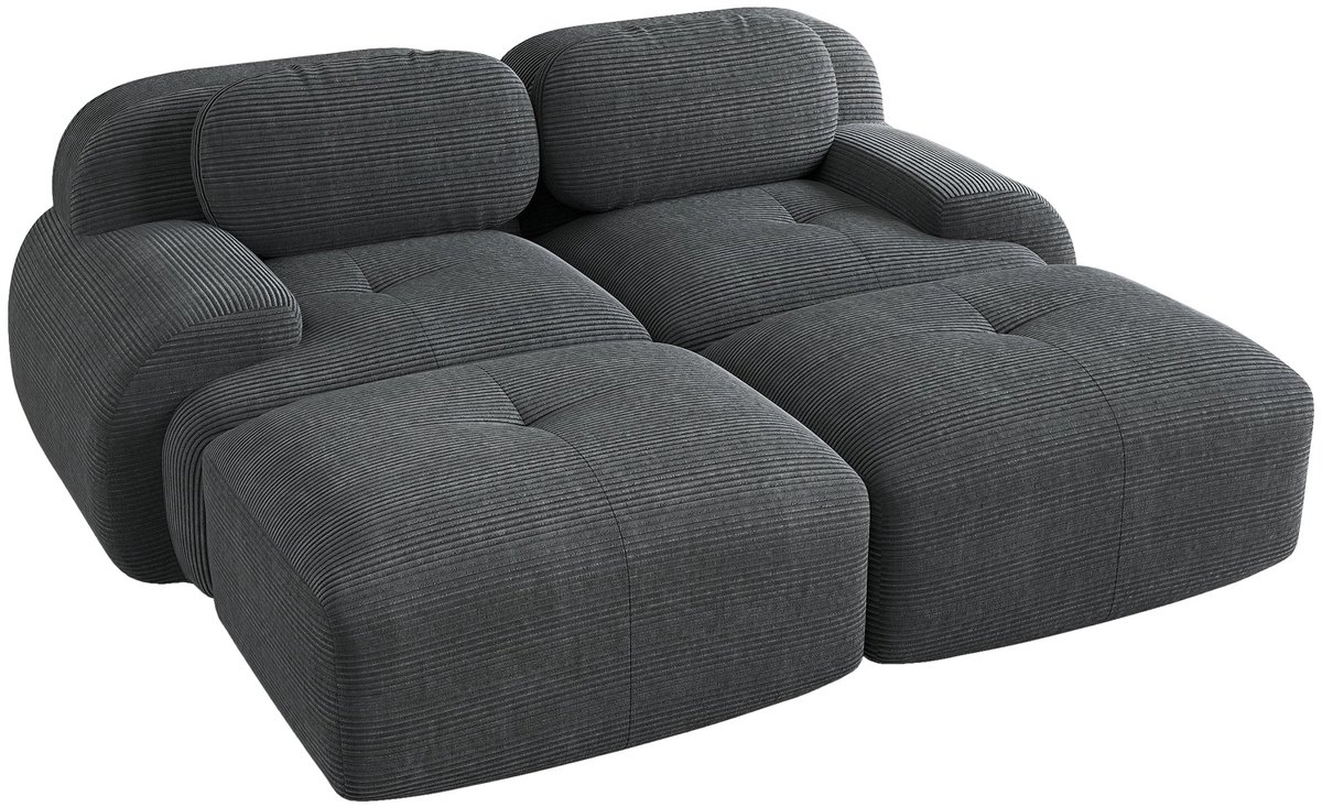 Merax 2-zits Cordstof Sofa – Modulair met Chaiselongue – Ergonomische Armleuningen – Hochelastische Vulling – Rutschfest – Voor Woonkamer & Slaapkamer – Grijs