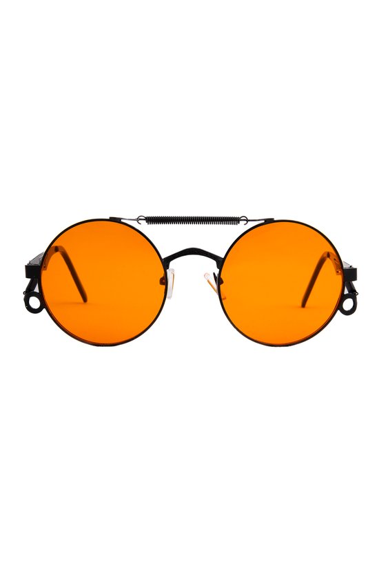 KIMU Steampunk Zonnebril Rond - Zwart Montuur Kunststof - Oranje Glazen - Zonnebril Bril Heren Dames Cirkels EK WK Nederland Koningsdag Sinterklaas Kado van KIMU — afbeelding 3