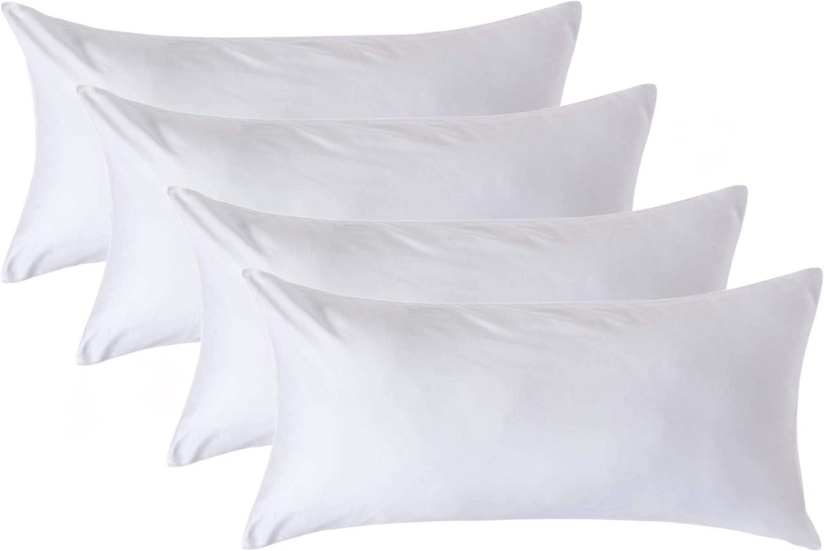 Homescapes Biologisch Kussensloop 40x80 cm – Set van 4 – Wit – 100% Egyptisch Katoen Satijn – Draaddichtheid 400