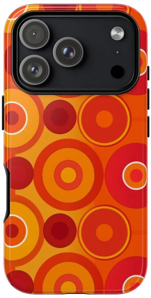 Oranje en Rode Cirkels met Glanzend Effect – Telefoonhoesje Geschikt voor iPhone 17 Pro