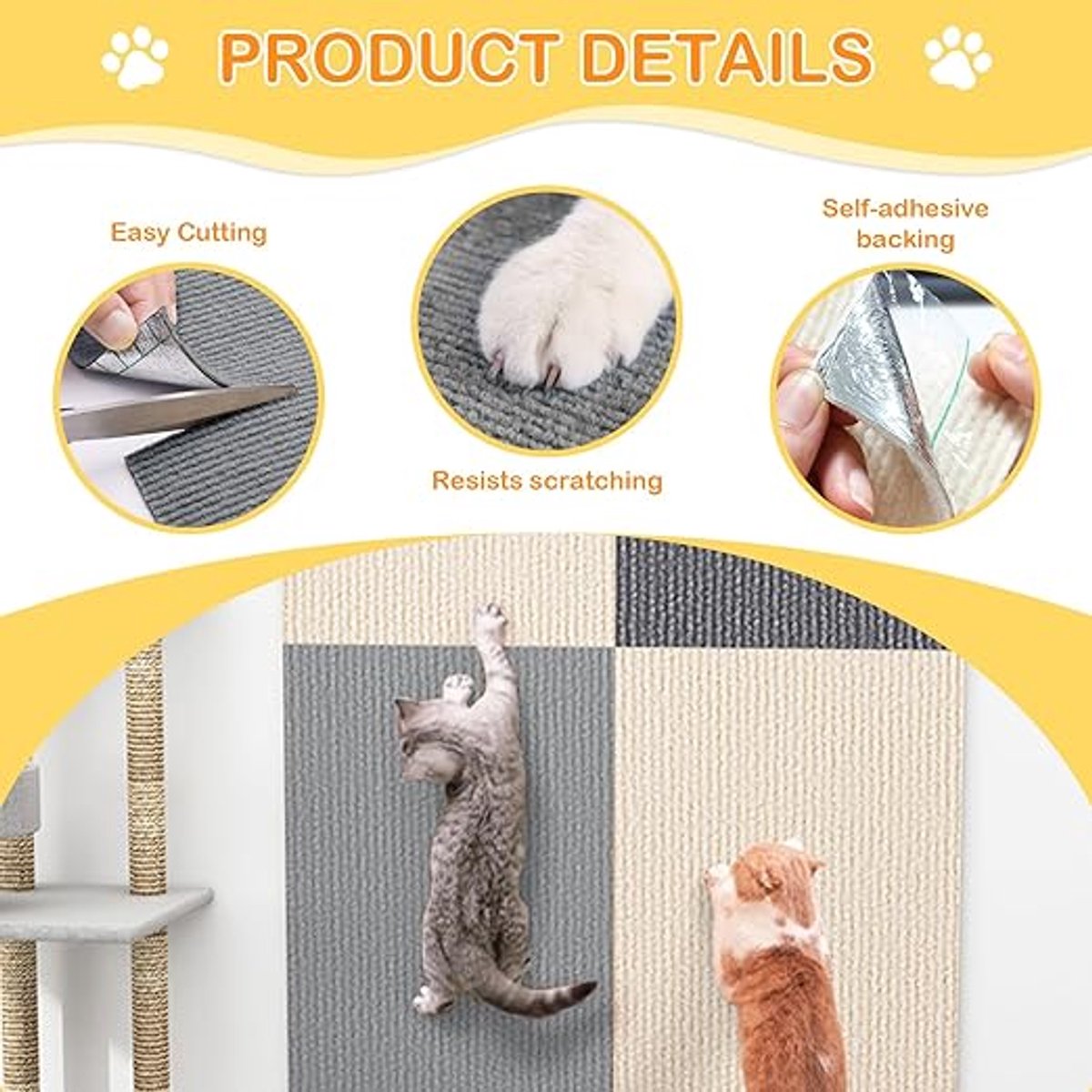 Zelfklevende krasbeschermingsmat, 200 x 40 cm, krabmat, kat, krasbescherming bank, trimbare kattenkrabbank, bescherming, doe-het-zelf klauwen kattentapijt voor bank en muur (beige)