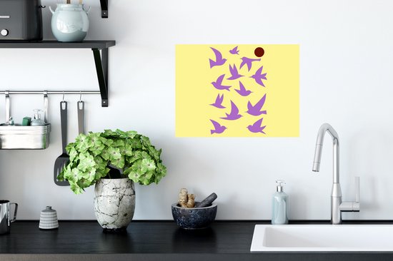 Muurstickers - Sticker Folie - Vogels - Cirkel - Geel - Beweging - 40x30 cm - Plakfolie - Muurstickers Kinderkamer - Zelfklevend Behang - Zelfklevend behangpapier - Stickerfolie