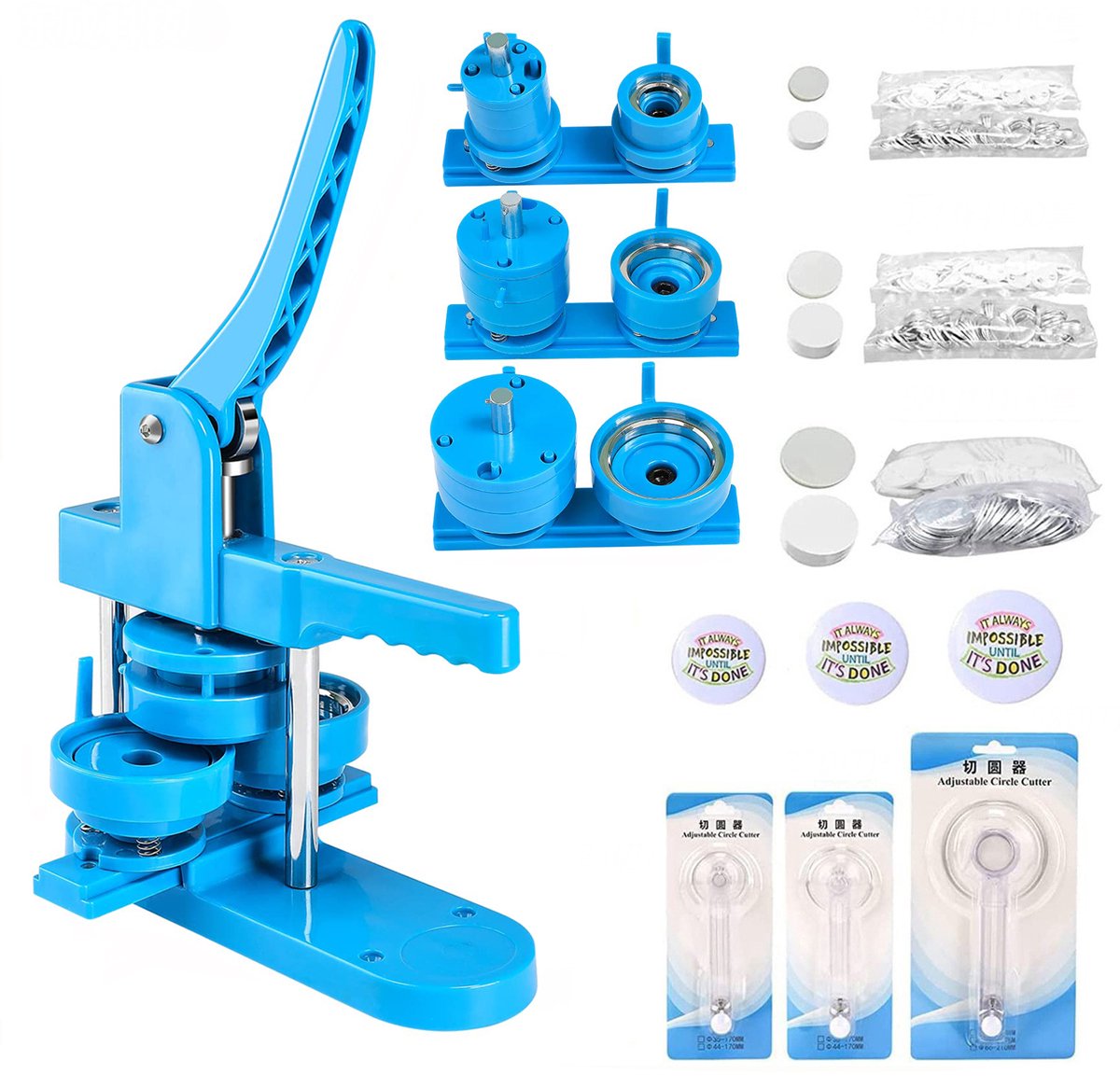 Creatorally 3 in 1 Buttonmachine - 25/32/58mm - Badge Maker Machine met 300 Buttons - Pins - Pin maker - Button Maker - Button Maker - Blauw