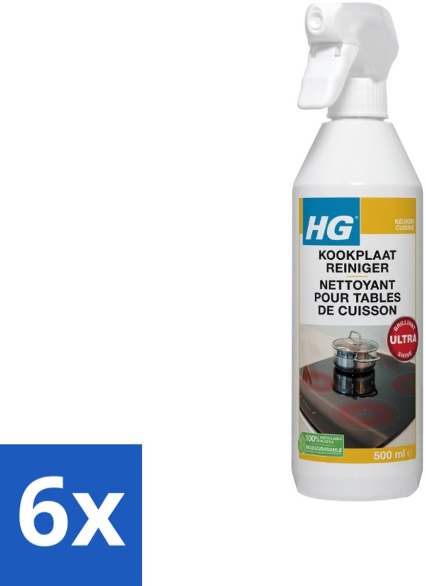 6 x HG Kookplaatreiniger 500 ml - Kookplaat Reiniger - Inductie Kookplaat Schoonmaken - Keramische Kookplaat Schoonmaken - Vet Verwijderen Kookplaat - Kalkaanslag Verwijderen Kookplaat