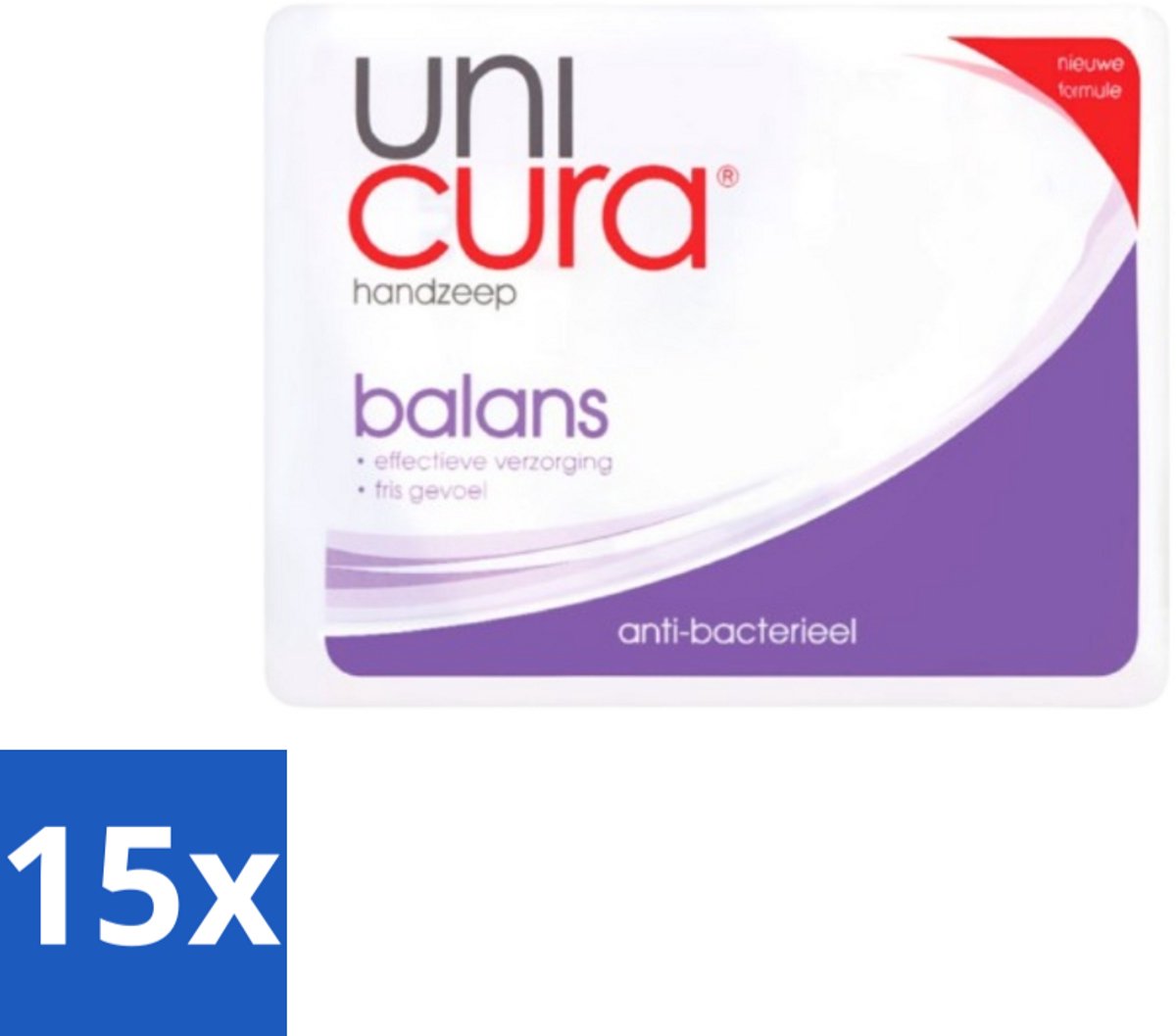 15 x Unicura Tabletzeep Anti Bacterieel Balans 180 gr - Handzeep - Antibacterieel - Hygiëne - Handen Reinigen - Handen Beschermen
