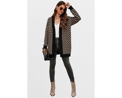 Ontspannen, geometrisch intarsia, comfortabel zacht vest in beige en zwart
